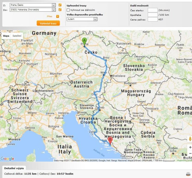 Routeplanner Škoda Auto plánovač trasy