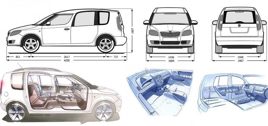 Rozměry Škoda Roomster detailní